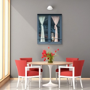Tablou canvas - Cautandu-Si Amicul, Draperii, Perdele, Fereastra, Caine, Dor, 60 x 75 cm - Img 4