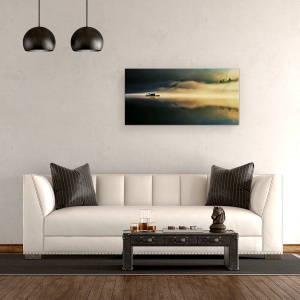 Tablou canvas - Ceata se Presara Peste Raul de Est, Peisaj, Barca, Persoana, Calm, Senin, 50 x 100 cm - Img 2