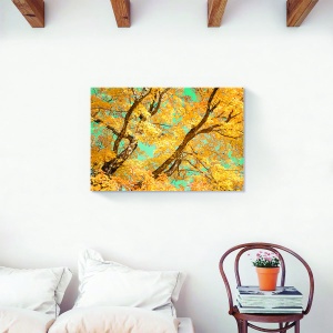 Tablou decorativ copac floral galben pe canvas 80x120 cm