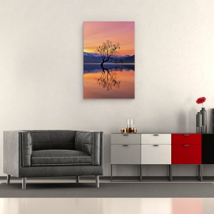Tablou canvas - Copacul Singuratic Nu E Singuratic, Wanaka, Lac, Reflectie, Pasari, 60 x 90 cm - Img 2