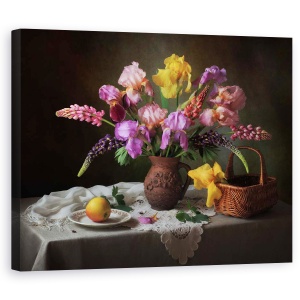 Tablou Canvas - Cu Un Buchet De Irisi Si Lupini, Cos, Mar, 40 x 50 cm