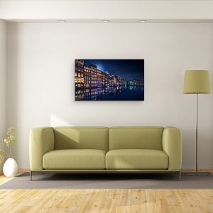 Tablou canvas - Culorile Geamurilor Din Amsterdam, Olanda, Canal, Rau, Noapte, 50 x 80 cm - Img 2