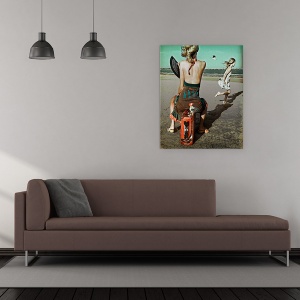 Tablou canvas - Dansul Micii Pasari, Oameni, Valiza, Caz, Plaja, Textura, 60 x 75 cm - Img 2