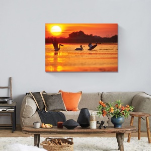 Tablou Canvas - Delta Dunarii, Romania, Berze, Apus, 80 x 120 cm - Img 2