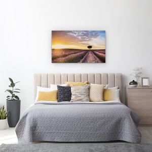 Tablou canvas - Destinatie Lavanda, Levantica, Randuri, Purpuriu, Copac, Copac Singuratic, 50 x 80 cm - Img 3