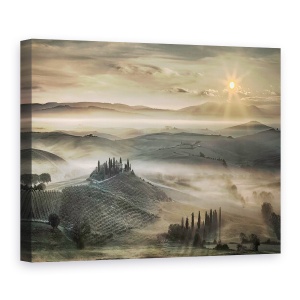 Tablou canvas - Dimineata Toscana, Peisaj, Toscana, Toamna, Soare, Rasarit De Soare, 50 x 70 cm