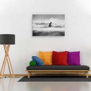 Tablou canvas - Doar Pentru Cei Puternici, Actiune, Snowboarder, Alb-Negru, 60 x 90 cm - Img 2