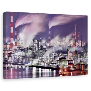 Tablou canvas - E O Lume A Aburului, Noapte, Fabrica, Abur, Fum, 80 x 120 cm