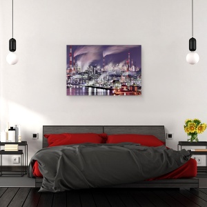 Tablou canvas - E O Lume A Aburului, Noapte, Fabrica, Abur, Fum, 80 x 120 cm - Img 3