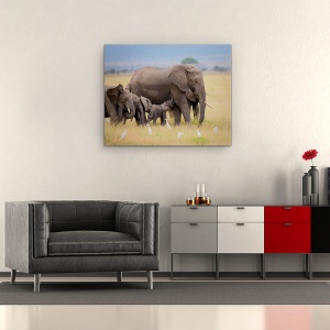 Tablou canvas - Familie Mare, Elefant, Africa, Copil, Fericit, 60 x 75 cm - Img 2