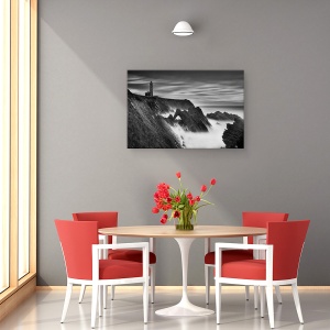 Tablou canvas - Far, Alb-Negru, Peisaj Marin, Mare, Stanci, 80 x 120 cm - Img 4