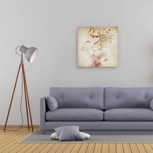 Tablou canvas - Fata Din Gradina Cu Flori, Fluture, Primavara, Rochie, Corset, 60 x 60 cm - Img 2
