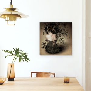 Tablou canvas - Fata Parfumata In Noapte, Rochie, Noapte, Floare, 90 x 90 cm - Img 4