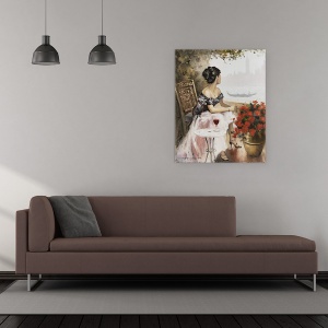 Tablou canvas - Femeie, Oras, Peisaj, Rau, Flori, Pictura, 40 x 50 cm - Img 2