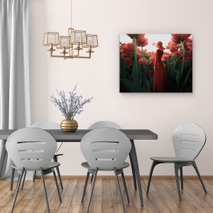 Tablou canvas - Femeie Si Floare, Fata, Rochie, Rosu, 60 x 75 cm - Img 4