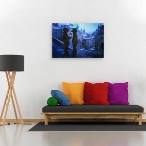 Tablou canvas - Flacara Mica, Noapte, Strada, Copil, Lampa, 60 x 90 cm - Img 2
