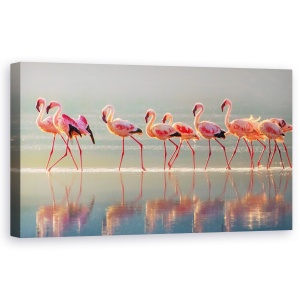Tablou Canvas - Flamingo, Ceata, Apa, Distanta, Grup, Romantism, Roz, 50 x 100 cm