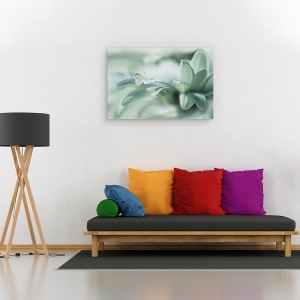 Tablou canvas - Floare, Culori Pastelate, Verde, Fluture, Cadere, Picatura, 80 x 120 cm - Img 2