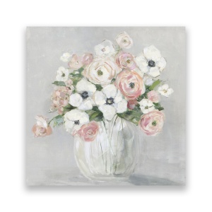 Tablou Canvas - Floral, Flori, Buchet, Vaza, Pictura, Alb, 60 x 60 cm