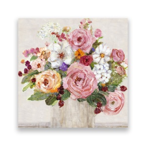 Tablou Canvas - Floral, Flori, Buchet, Vaza, Pictura, Roz, 60 x 60 cm
