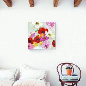Tablou canvas floral cu flori de maci multicolor, 60x60 cm