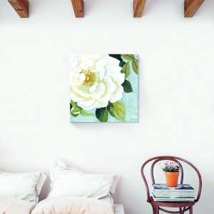 Tablou decorativ floral pe canvas cu bujori albi, 60x60 cm