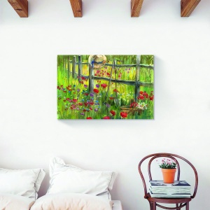 Tablou decorativ floral cu maci roșii pe canvas de 75x100 cm