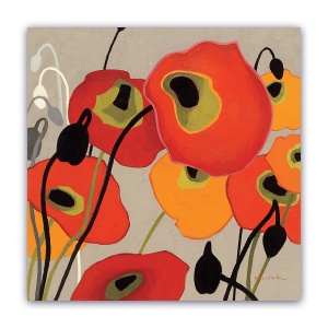 Tablou Canvas -Floral, Vintage, Papadii,Rosu-Galben, 60 x 60 cm