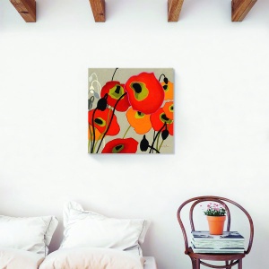 Tablou canvas floral vintage cu păpădii roșii și galbene