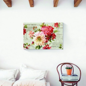 Tablou decorativ floral vintage Paris cu bujori pe canvas