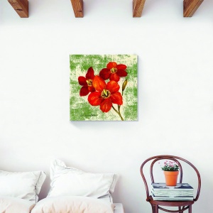 Tablou decorativ floral vintage pe canvas cu narcise roșii 60x60 cm