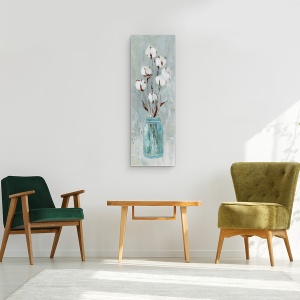 Tablou canvas - Flori Albe, Vaza De Sticla, Pictura, 30 x 90 cm - Img 2