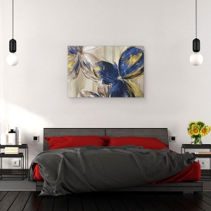 Tablou canvas - Flori, Flori, Colorate, Albastru-Galben, Pictura, 40 X 60 cm - Img 3