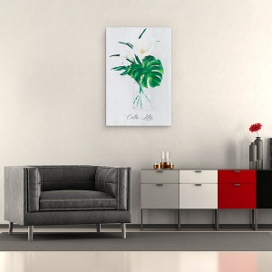 Tablou canvas - Flori, Flori, Kala, Alb, Vaza de sticla, Pictura, 40 X 60 cm - Img 2