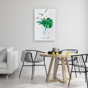 Tablou canvas - Flori, Flori, Kala, Alb, Vaza de sticla, Pictura, 80 x 120 cm - Img 4