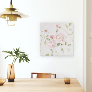 Tablou canvas - Flori I, Trandafiri Langa Coliba, Roz, Pictura, 90 x 90 cm - Img 4