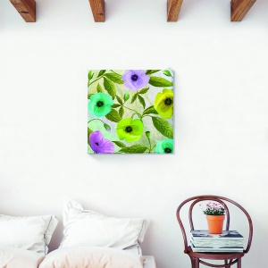 Tablou decorativ canvas cu flori neon turcoaz 60x60 cm