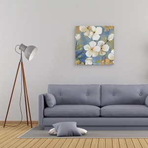 Tablou canvas - Flori, Natura, Copac Ramura, Bud, Flori albe, Pictura, 60 x 60 cm - Img 2