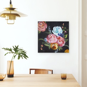 Tablou canvas - Flori, Trandafiri, Fundal Colorat, Negru, Pictura Ii, 60 x 60 cm - Img 4