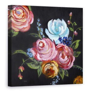Tablou canvas - Flori, Trandafiri, Fundal Colorat, Negru, Pictura Ii, 90 x 90 cm