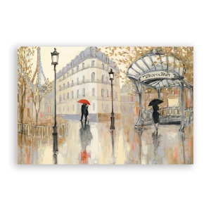 Tablou Canvas - Franta, Paris, Turnul Eiffel, Oras, Cladiri, Oameni, Umbrela, Pictura, 60 x 90 cm