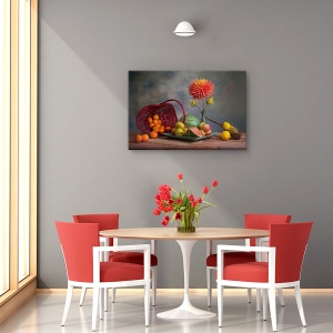 Tablou canvas - Fructe, Natura moarta, Fructe, Portocale, Pere, 80 x 120 cm - Img 4
