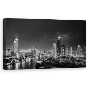 Tablou canvas - Fulger In Bangkok, Furtuna, Noapte, Rau, Canal, 50 x 100 cm