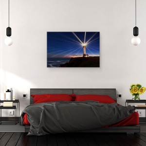 Tablou canvas - Iluminarea Lentilei, Far, Noapte, Stele, Raze De Lumina, 60 x 90 cm - Img 3