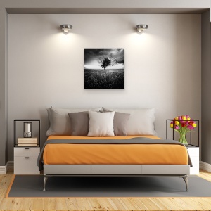 Tablou canvas - Iluzia Unei Primaveri Pierdute, Singuratic, Alb-Negru, Artistic, Pasari, 90 x 90 cm - Img 3
