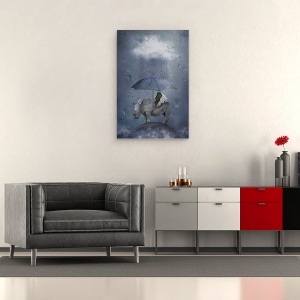 Tablou canvas - In Ploaie, Rinocer, Umbrela, 60 x 90 cm - Img 2