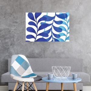 tablou canvas decorativ cu frunze în acuarelă indigo