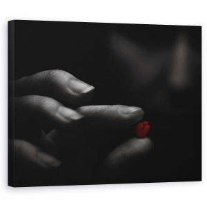 Tablou canvas - Inima Rosie Franta In Mainile Fetei Capricioase, Femeie, Intuneric, 60 x 75 cm