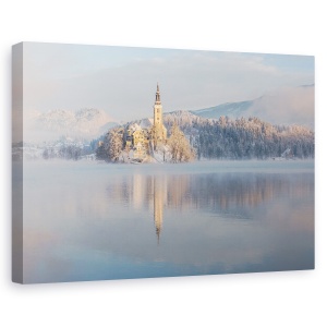 Tablou canvas - Lacul Bled, Rasarit De Soare, Zapada, Munte, Iarna, 40 x 60 cm