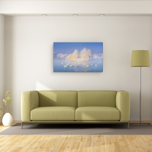 Tablou canvas - Lacul Lebedelor, Albastru, Lac, Iarna, Ceata, 50 x 80 cm - Img 2